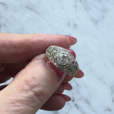 Art Deco Platinum Diamond Emerald and Pave Diamond Ring