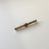 French 18K Gold Brooch with Bezel Set Tourmaline and Diamonds