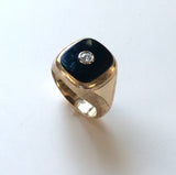 14K Gold Onyx and Diamond Signet Ring