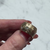 Victorian 14K Gold Hand-Engraved Celestial Themed Band or Ring with Diamonds