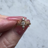 14K Gold Victorian Three-Stone Old Mine Cut Diamond Ring