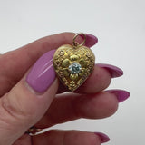 10K Gold Art Deco Zircon and Flowered Heart Locket