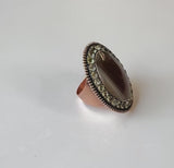 Portuguese Georgian Chrysoberyl and Banded Agate Plaque Gold Ring