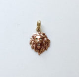14K Gold Victorian Lion Charm with Emerald Eyes and Diamond