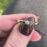 18K Gold Black and Pink Enameled Ring with Diamond Accent