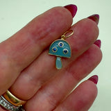 14K Gold Magic Mushroom Pendant with Blue Chalcedony and Inset Sapphires