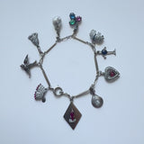 Art Deco 14K Gold and Platinum Diamond and Gem Set Charm Bracelet