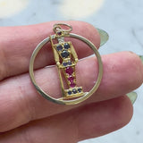 Retro 18K Gold Diamond Ruby and Sapphire Guard Charm or Pendant