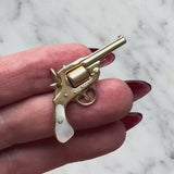 Vintage 14k Gold & Mother-of-Pearl Miniature Gun Pendant or Charm