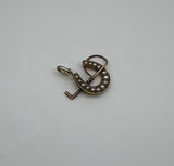 English 15K Gold Lucky Horseshoe Pendant with Pearls and Riding Crop