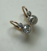 Victorian Silver Front 14K Gold Backed Old European Cut Diamond Earrings