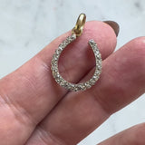 Edwardian 14K Gold and Platinum Old Mine Cut Diamond Horse Shoe Pendant