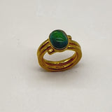 22K Gold Hand-Hammered Ring with Blue-Green Tourmaline Cabochon