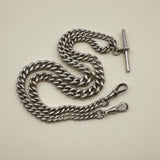 Edwardian Sterling Silver Graduated Prince Albert Watch Chain with T-Bar and Dog