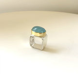 Modernist 18K Gold and Sterling Silver Ofiesh Aquamarine Ring