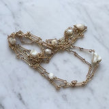 14K Gold Edwardian Long Chain with Natural Mississippi River Pearls with GIA