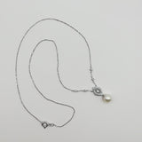 Vintage 14K White Gold Pearl Necklace with Pave Diamonds