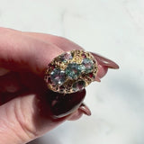 14K Gold Victorian Blue Topaz and Garnet Bombe Ring