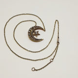 Victorian 14K Gold Crescent Moon and Star Pendant with 9K Gold Chain