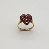 Vintage 18K Gold Pave Garnet Heart Ring