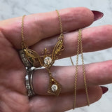 Victorian 14K Gold Filigree and Old European Cut Diamond Pendant Necklace