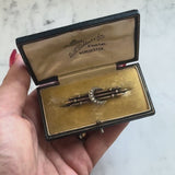 Victorian 15K Gold Crescent Moon Brooch with Seed Pearls