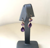 Victorian 12K Gold Collet Set Amethyst Drop Earrings