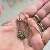 French 18K Gold Mid-Century Flower Pendant Necklace with Diamonds