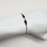 Signature 14K Gold Gothic Teardrop Diamond and Blue Enamel Bracelet