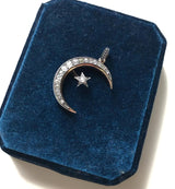 14K Gold Victorian Crescent Moon and Star Convertible Pendant Brooch