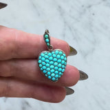 Victorian Sterling Silver Pave Turquoise Heart-Shape Locket