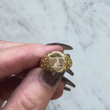 14K Gold Victorian Signet Ring with Arm Holding Sword Intaglio