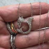 Retro Platinum Encrusted Squirrel Pendant with 14K White Gold Chain