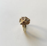 Victorian 14K Gold Lion Ring with Diamond in Mouth and Garnet Eyes