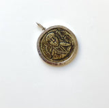 Bronze Byzantine Coin Pendant in 14K White Gold Mount