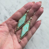 Signature 14K Gold Turquoise and Rose Cut Diamond Dangle Earrings