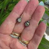 14K Gold and Silver Victorian Rose Cut Diamond Collet Set Dormeuse Earrings