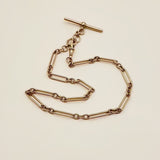 Victorian 9K Gold Trombone Link Chain with T-Bar, Spring Ring, and Dog Clip