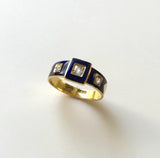 18K Gold Early Victorian Diamond Trilogy Ring with Blue Enamel Details