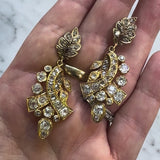 Early Victorian 18K Gold Diamond Earrings with Leaf and Ribbon Motif w/ 6 Carats