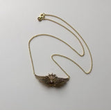 14K Gold Victorian Angel Wing Necklace with Diamond and Seed Pearls