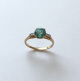 14K Gold Art Deco Zircon and Diamond Solitaire Ring