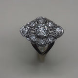 14K White Gold Old European Cut and Old Mine Cut Diamond Flower Ring