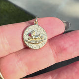 14K Gold Victorian Inspired Signature Running Rabbit Pendant-Charm with Ruby Eye