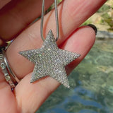 Vintage Platinum Diamond Micro Pave Star on Snake Chain Necklace