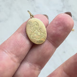 Victorian 18K Gold Hand Engraved Ave Maria Lion Pendant Charm