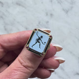 18K Gold Josephine Baker Banded Agate Signet Ring with Enamel and Rubies