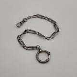 Victorian Sterling Silver and Niello Watch Chain with Large Spring Ring