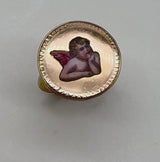 14K Gold Victorian Enamel Winged Cherub Ring