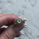 14K Gold Signature Oval Signet Ring with Heart-Shaped Diamond